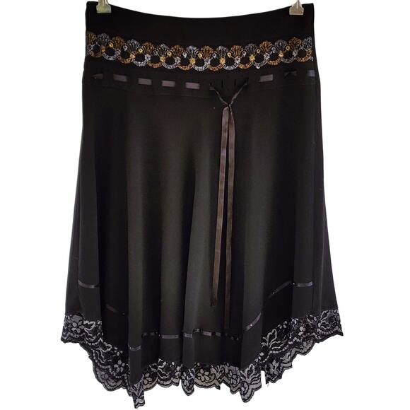 Black Lace Trim Sheer Skirt | Dark Romantic Witchy Goth Fairy Whimsy - Picture 1 of 11
